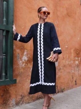 Tuckernuck X Atlantic Pacific Dress Womens Navy & White Embroidered SMALL